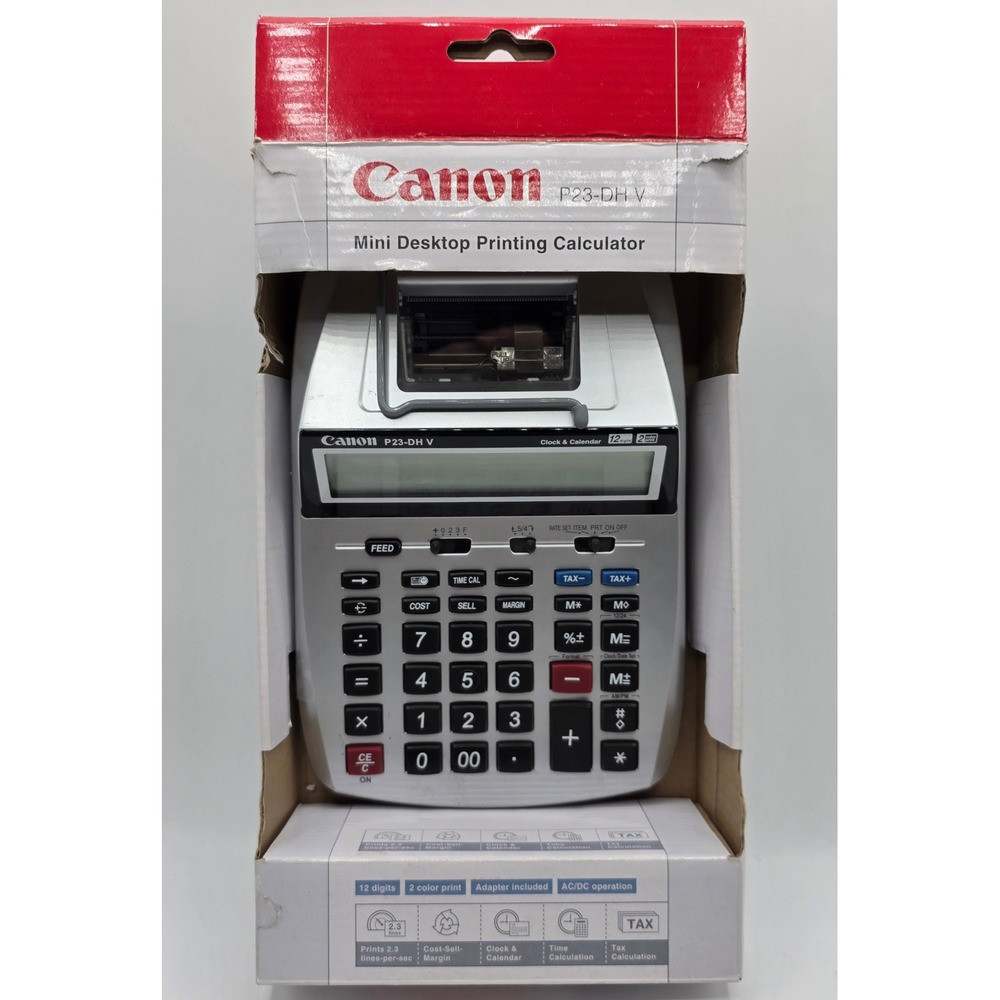 Canon P23-DH V Mini Desktop Printing Calculator 12-Digit 2-Color Print Silver